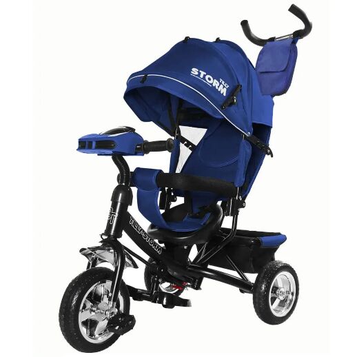 Дитячий велосипед-коляска триколісна TILLY STORM T-349/2 з фарою на кермі і російськими мелодіями / колір синій