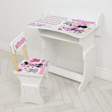 Дитяча парта зі стільчиком HB-301-85(UA) регульована по висоті біла / малюнок Мінні Маус**