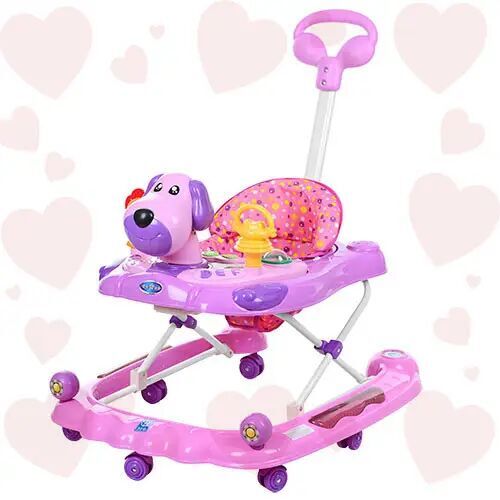 Дитячі ходунки «Собачка» з батьківською ручкою B901-1T Bambi, рожеві