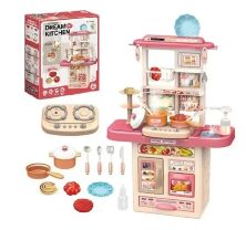 Дитяча кухня 65T-4 з посудом, інтерактивна іграшка, підсвічування, звук, пара, тече вода