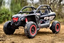 Дитячий двомісний електромобіль Баггі M 4920EBLR-RS Джип на EVA колесах зі шкіряним сидінням / чорно-червоний