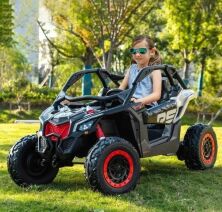 Дитячий двомісний електромобіль Баггі M 4920EBLR-RS Джип на EVA колесах зі шкіряним сидінням / чорно-червоний