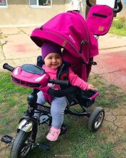 Дитячий велосипед-коляска триколісна TILLY STORM T-349/2 з фарою на кермі і російськими мелодіями / колір фіолет