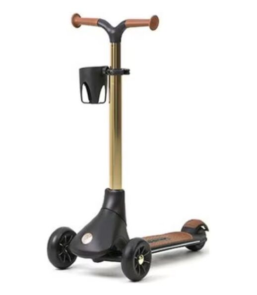 Дитячий триколісний складаний самокат Maraton M7-9 з кошиком, дека і колеса, що світиться, шоколад