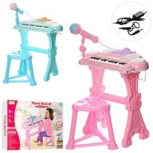 Дитячий синтезатор-піаніно на ніжках HY682-E зі стільчиком і мікрофоном / 24 клавіші / для дівчинки