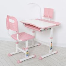 Дитяча регульована парта зі стільчиком M 4428-8-2 підставка для книги/лампа USB/колір світло-рожевий