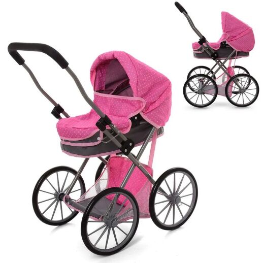 Коляска для ляльки класична Bambi 69882BN сіро-рожева