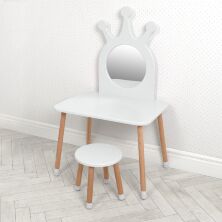 Дитячий туалетний столик, трюмо для дівчинки зі стільцем 03-01W дерев'яне з дзеркалом / колір білий**