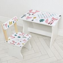 Дитячий дерев'яний столик зі стільчиком Bambi 504-119(UA) / Малюнок Лисичка/ колір білий**