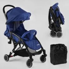 Прогулянкова дитяча алюмінієва коляска JOY W 2166 з підсклянником і чохлом на ніжки/синя Джинс