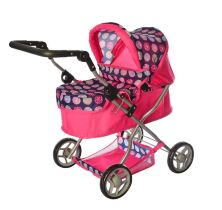 Коляска зимова люлька для ляльки 9680 Лялькова коляска з регульованою ручкою та багажної кошиком рожева