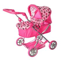 Коляска зимова люлька для ляльки 9680 Лялькова коляска з регульованою ручкою та багажної кошиком рожева