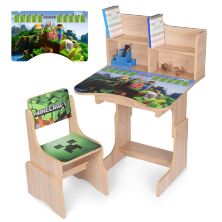 Дитяча регульована парта зі стільцем розтишка N 2071-13-3 "Minecraft Майнкрафт" таблиця множення, дуб сонома