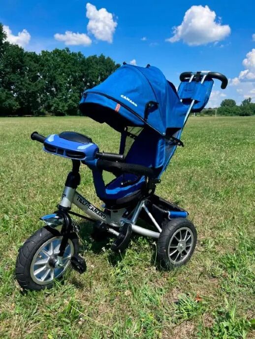 Дитячий велосипед коляска триколісна TILLY CAMARO T-362/2 з ігровою панеллю / колір синій