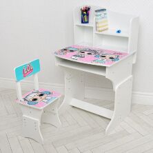 Дитяча парта регульована шкільна зі стільцем 904-82 біла / малюнок Ляльки ЛОЛ ЛОЛ