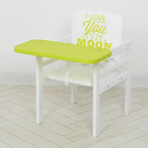 Дитячий дерев'яний Стільчик-трансформер для годування Color лайм. Столик та стільчик