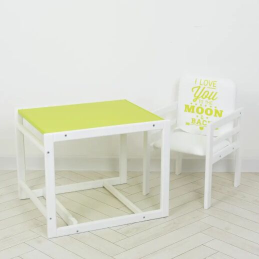 Дитячий дерев'яний Стільчик-трансформер для годування Color лайм. Столик та стільчик