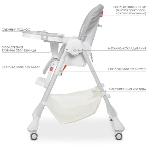 Стільчик для годування BAMBI M 3822 Gray екокожа сірий **