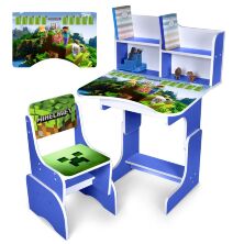 Дитяча регульована парта зі стільцем розтишка N 2071-13-4 "Minecraft Майнкрафт" таблиця множеня, синя