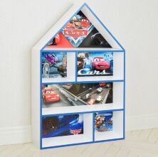 Будиночок стелаж, полиця для іграшок і книг PLK-B-2b Тачки біло-синій**