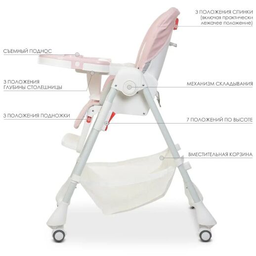 Стільчик для годування BAMBI M 3822 Baby Pink екокожа рожевий **