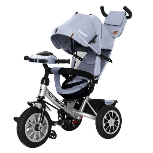 Дитячий велосипед коляска триколісна TILLY CAMARO T-362/2 з ігровою панеллю / колір сірий