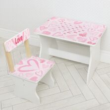 Дитячий дерев'яний столик зі стільчиком Bambi 504-118(UA)/ Малюнок Сердечка / колір білий**