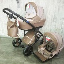 Коляска дитяча класична універсальна 2 в 1 POLO екокожа рожева біла жовта червоно-біла