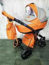 Коляска дитяча класична універсальна 2 в 1 POLO екокожа рожева біла жовта червоно-біла