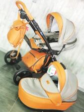 Коляска дитяча класична універсальна 2 в 1 POLO екокожа рожева біла жовта червоно-біла