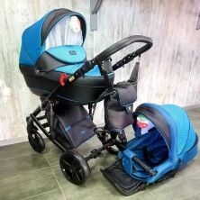 Коляска дитяча класична універсальна 2 в 1 POLO екокожа рожева біла жовта червоно-біла