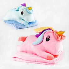 М'яка іграшка "Єдиноріг" з дитячим плюшевим пледом М 14487 Розмір 115*160 см/висота іграшки 26 см/2 кольори