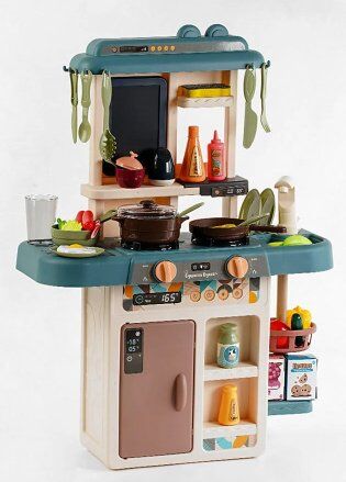Дитяча ігрова велика інтерактивна КУХНЯ TK Group 92015 зі світлом, звуком, ллється вода і йде пара / оливка