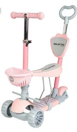 Триколісний дитячий самокат-беговел 5в1 Galaxy GS-0078 з сидінням та батьківською ручкою / рожевий