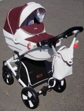 Коляска дитяча класична універсальна 2 в 1 POLO екокожа рожева біла жовта червоно-біла