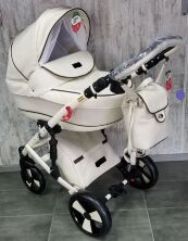 Коляска дитяча класична універсальна 2 в 1 POLO екокожа рожева біла жовта червоно-біла