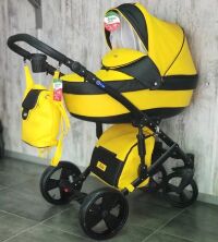 Коляска дитяча класична універсальна 2 в 1 POLO екокожа рожева біла жовта червоно-біла