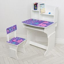 Дитяча парта регульована шкільна зі стільцем 904-93(UA) біла Динозавр**