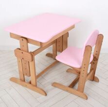Дитяча дерев'яна регульована парта зі стільчиком 04-031PINK Рожева для Дівчинки**
