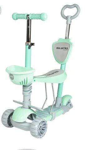Триколісний дитячий самокат-беговел 5в1 Galaxy GS-0078 з сидінням та батьківською ручкою / бірюза