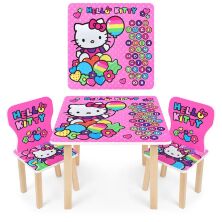 Дитячий дерев'яний столик з двома стільчиками Bambi 506-49 HELLO KITTY для дівчинки рожевий**