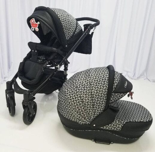 Коляска дитяча класична універсальна 2 в 1 MACAN Black-pattern чорна
