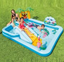 Надувний дитячий басейн INTEX Ігровий центр з гіркою 57161 Пригоди у джунглях / довжина 257см*216см**