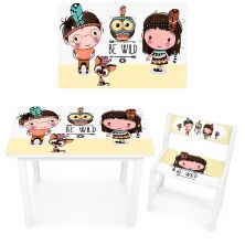 Дитячий стіл дерев'яний зі стільчиком Bambi BSM1-07 Індіанці білий**