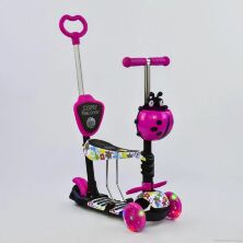 Самокат 5 в 1 триколісний 62310 Best Scooter Божа корівка абстракція рожевий