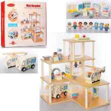 Дитячий дерев'яний гараж MD 2391 Станція швидкої допомоги вертоліт машина **