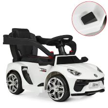 Дитяча каталка-толокар машина електромобіль 2 в 1 Lamborghini M 3591L-1 біла з батьківською ручкою