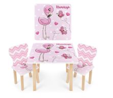 Дитячий дерев'яний столик з двома стільчиками Bambi 506-71 Рожевий Фламінго для дівчинки**