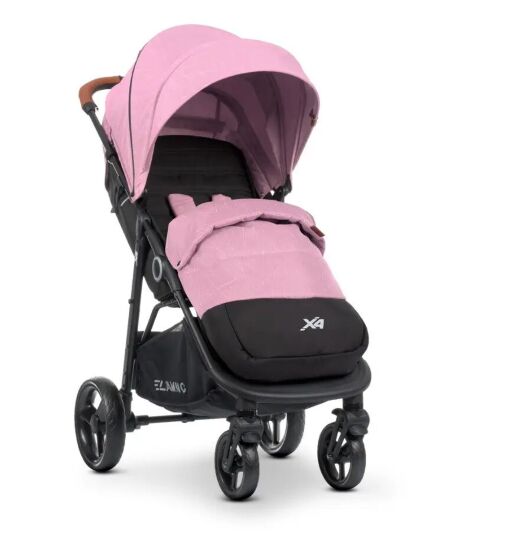 Прогулянкова коляска дитяча El Camino ME 1024 X4 Pink Lines з чохлом на ніжки та дощовиком Рожева для дівчинки