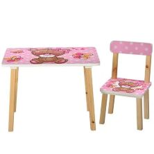 Дитячий стіл з двома стільчиками Bambi 501-9 Рожевий Ведмедик